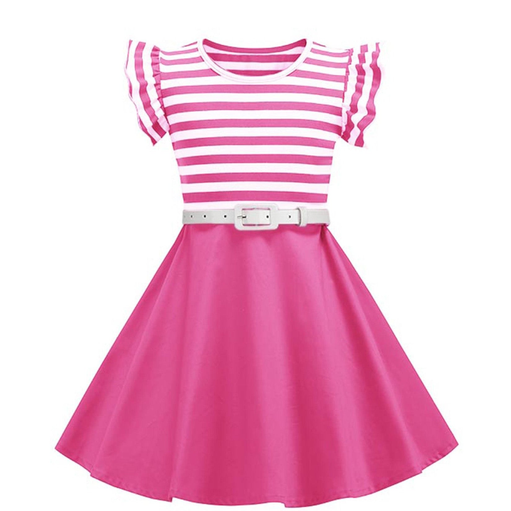 Girls Retro Striped Party Dress 1950s Vintage Swing Prom Dress Rose