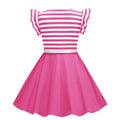 Girls Retro Striped Party Dress 1950s Vintage Swing Prom Dress Rose