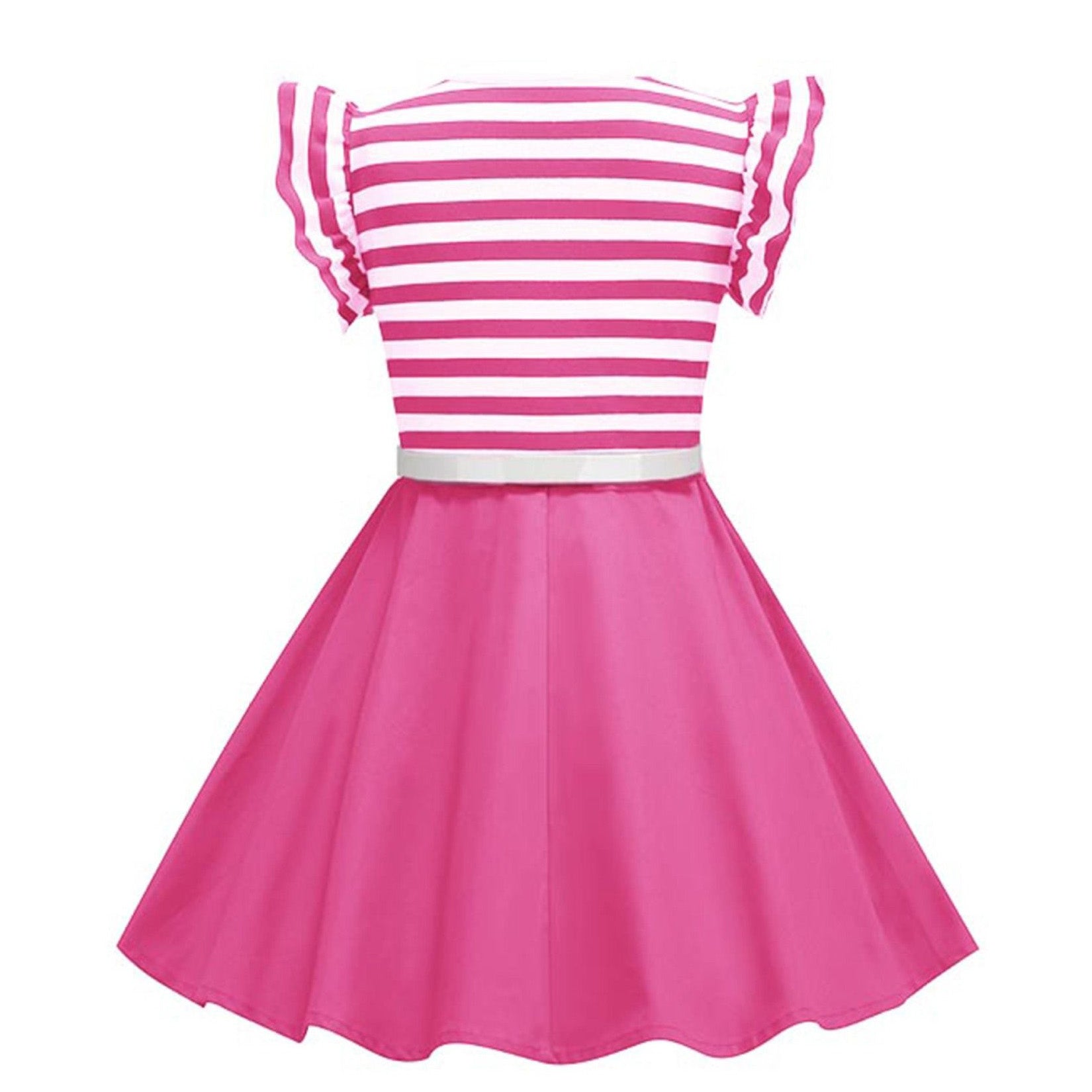 Girls Retro Striped Party Dress 1950s Vintage Swing Prom Dress Rose
