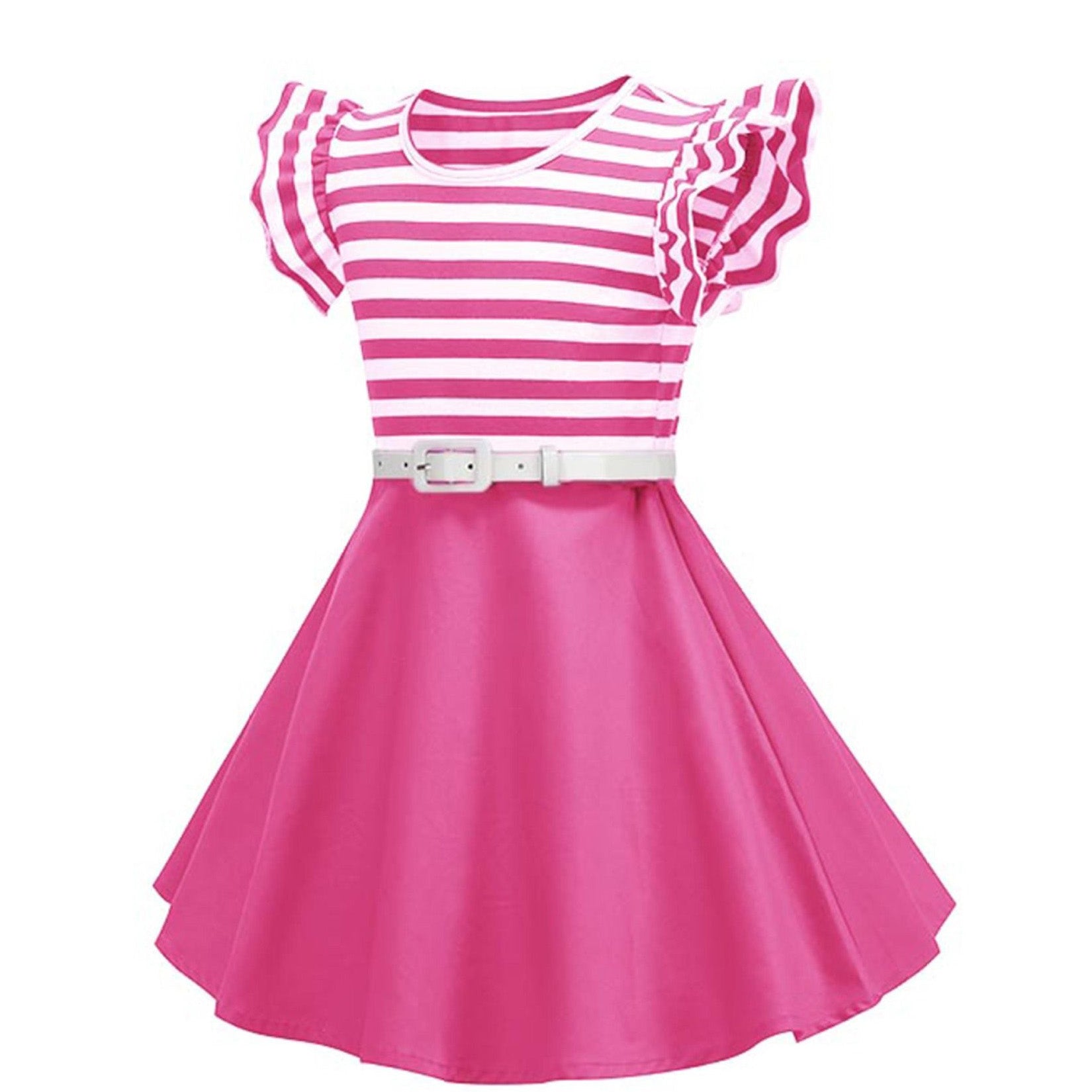 Girls Retro Striped Party Dress 1950s Vintage Swing Prom Dress Rose