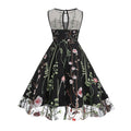 Girls Vintage 1950s Sleeveless Floral Tulle Tea Party Swing Dresses Black