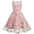 Girls Vintage 1950s Sleeveless Floral Tulle Tea Party Swing Dresses Pink