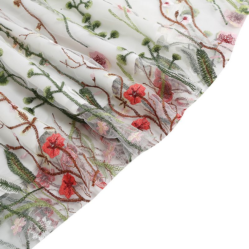 Girls Vintage 1950s Sleeveless Floral Tulle Tea Party Swing Dresses White