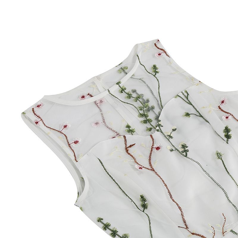 Girls Vintage 1950s Sleeveless Floral Tulle Tea Party Swing Dresses White