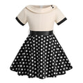 Girls Vintage Dress Polka Dot Swing Rockabilly Dresses Necklace Dresses Beige