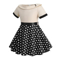 Girls Vintage Dress Polka Dot Swing Rockabilly Dresses Necklace Dresses Beige
