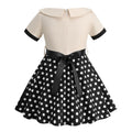Girls Vintage Dress Polka Dot Swing Rockabilly Dresses Necklace Dresses Beige