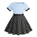 Girls Vintage Dress Polka Dot Swing Rockabilly Dresses Necklace Dresses Blue