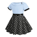 Girls Vintage Dress Polka Dot Swing Rockabilly Dresses Necklace Dresses Blue