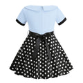 Girls Vintage Dress Polka Dot Swing Rockabilly Dresses Necklace Dresses Blue