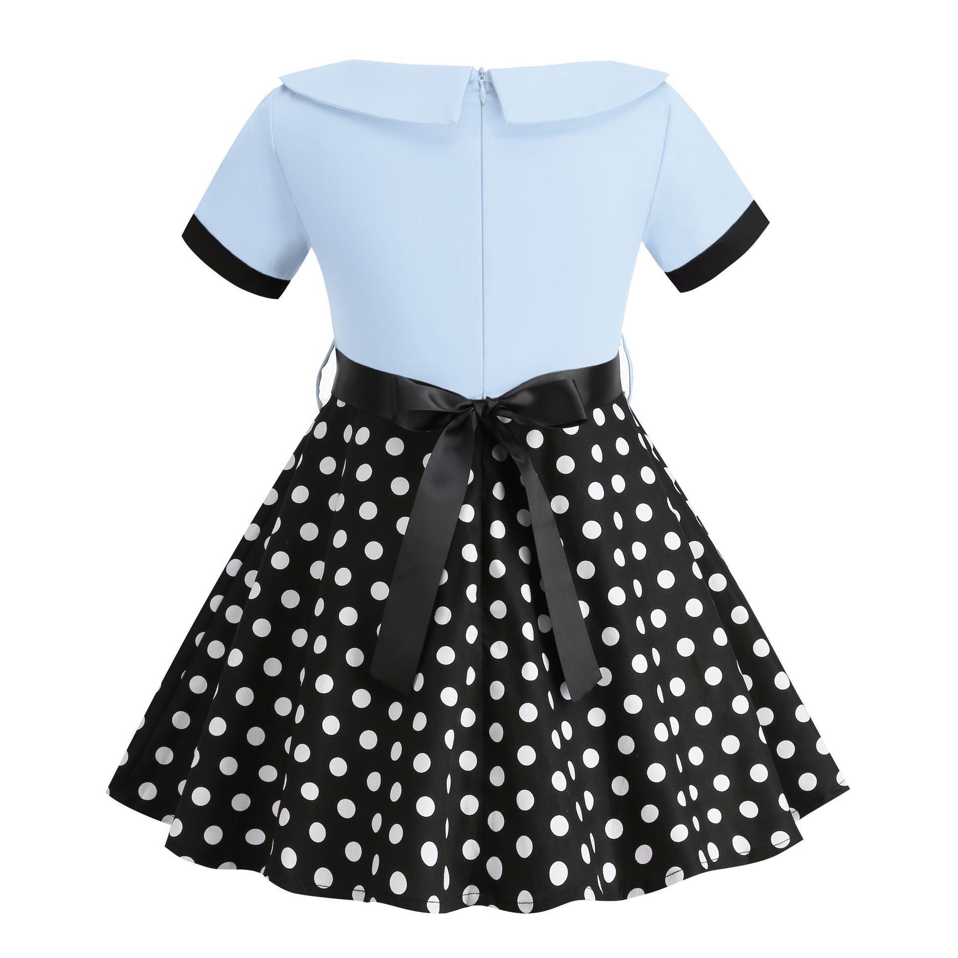 Girls Vintage Dress Polka Dot Swing Rockabilly Dresses Necklace Dresses Blue