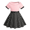 Girls Vintage Dress Polka Dot Swing Rockabilly Dresses Necklace Dresses Pink