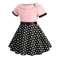 Girls Vintage Dress Polka Dot Swing Rockabilly Dresses Necklace Dresses Pink