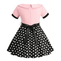 Girls Vintage Dress Polka Dot Swing Rockabilly Dresses Necklace Dresses Pink