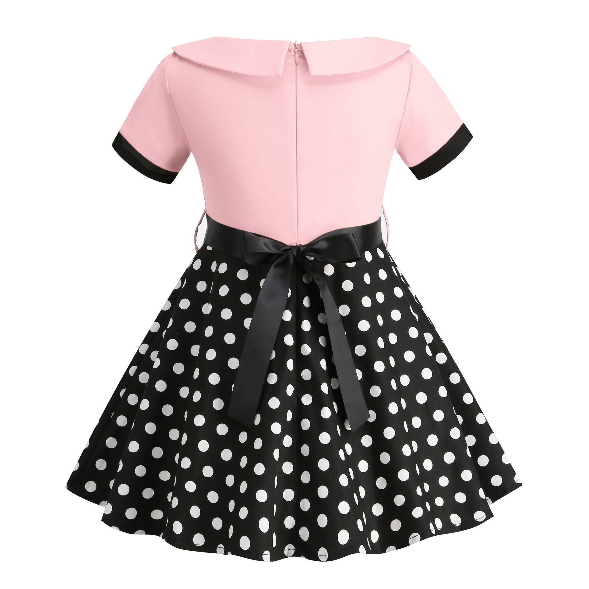 Girls Vintage Dress Polka Dot Swing Rockabilly Dresses Necklace Dresses Pink