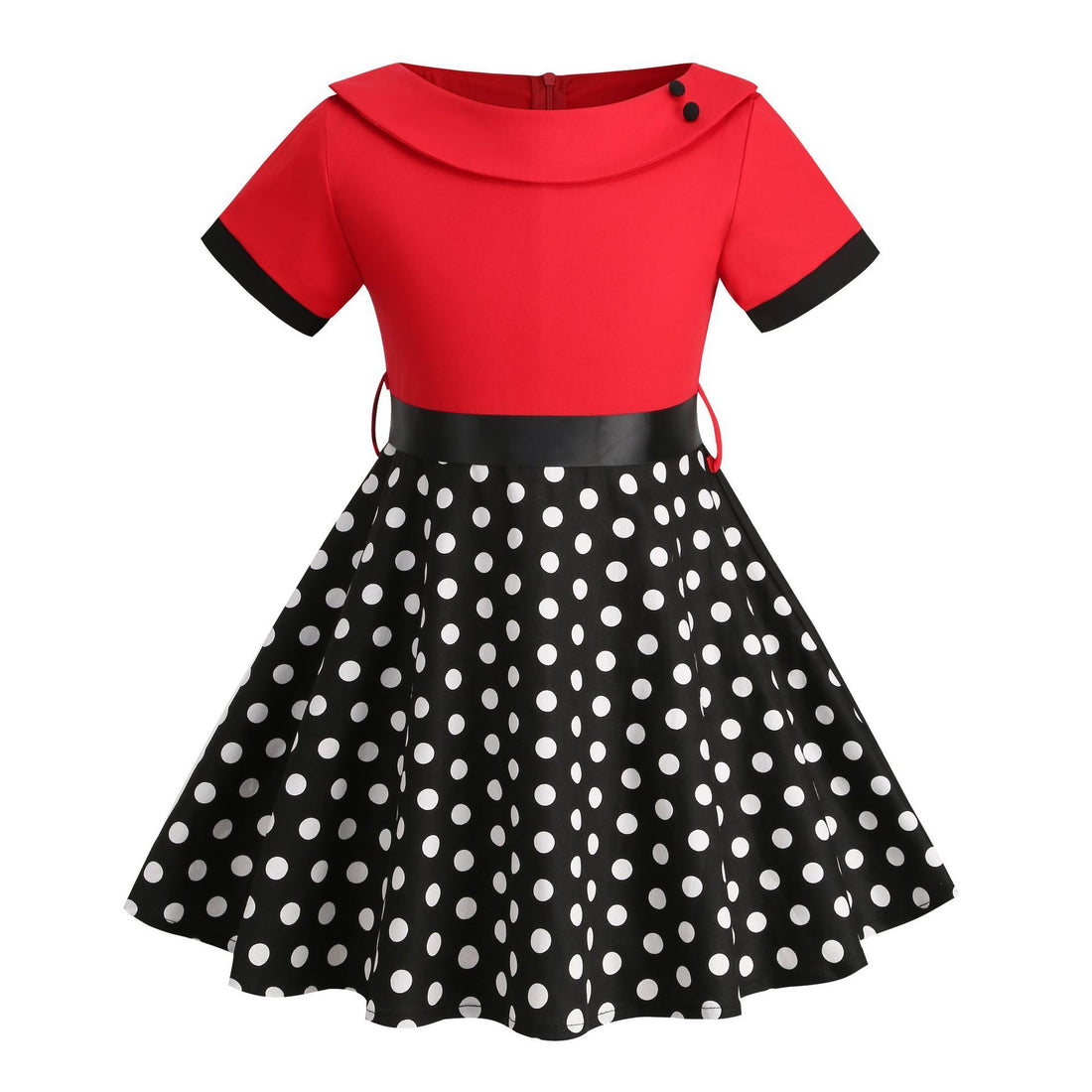 Girls Vintage Dress Polka Dot Swing Rockabilly Dresses Necklace Dresses Red