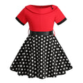 Girls Vintage Dress Polka Dot Swing Rockabilly Dresses Necklace Dresses Red