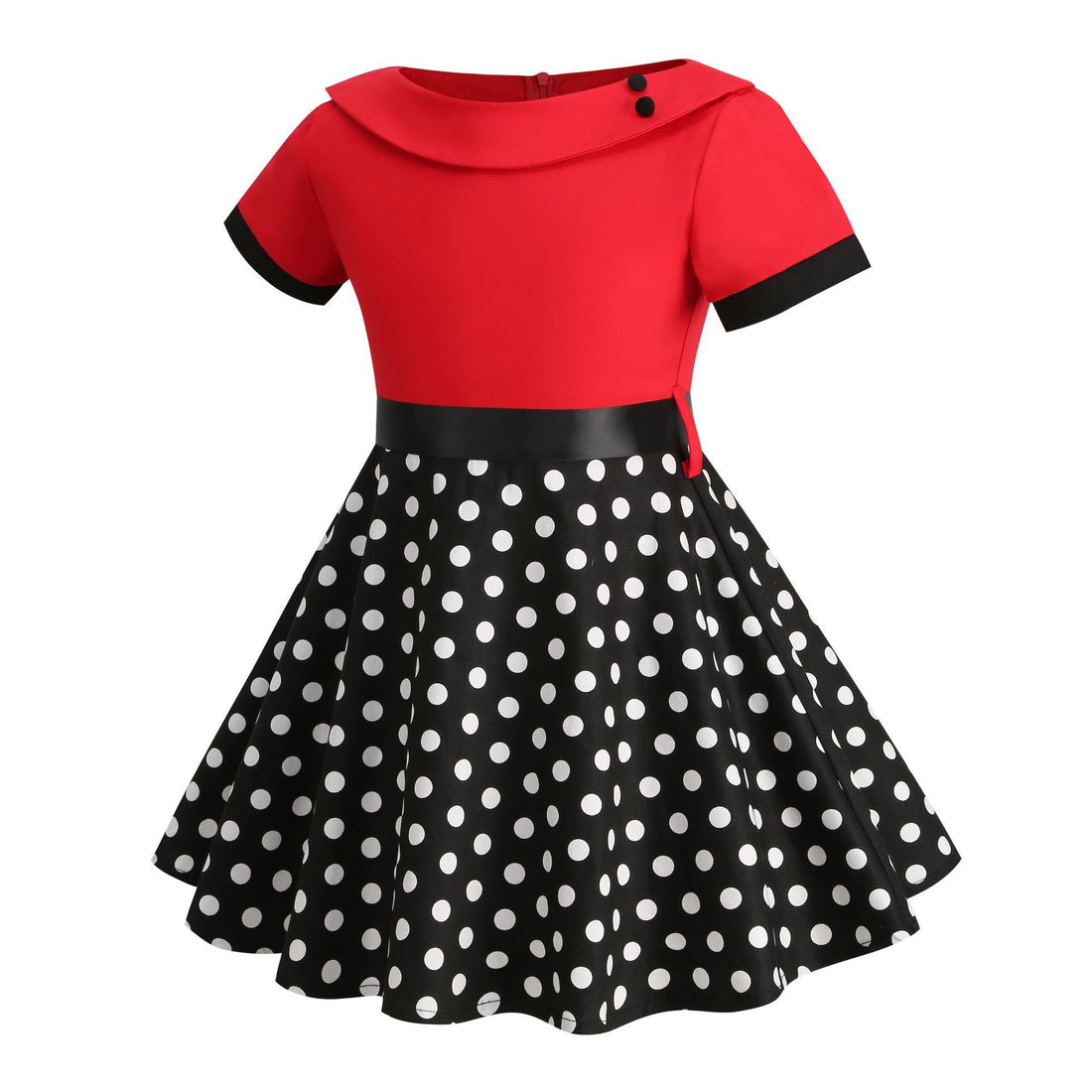 Girls Vintage Dress Polka Dot Swing Rockabilly Dresses Necklace Dresses Red