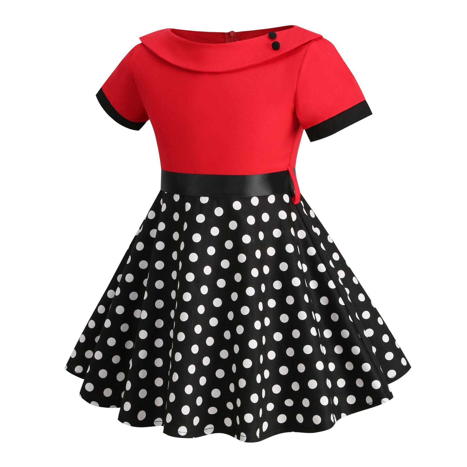 Girls Vintage Dress Polka Dot Swing Rockabilly Dresses Necklace Dresses Red