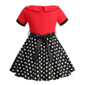 Girls Vintage Dress Polka Dot Swing Rockabilly Dresses Necklace Dresses Red