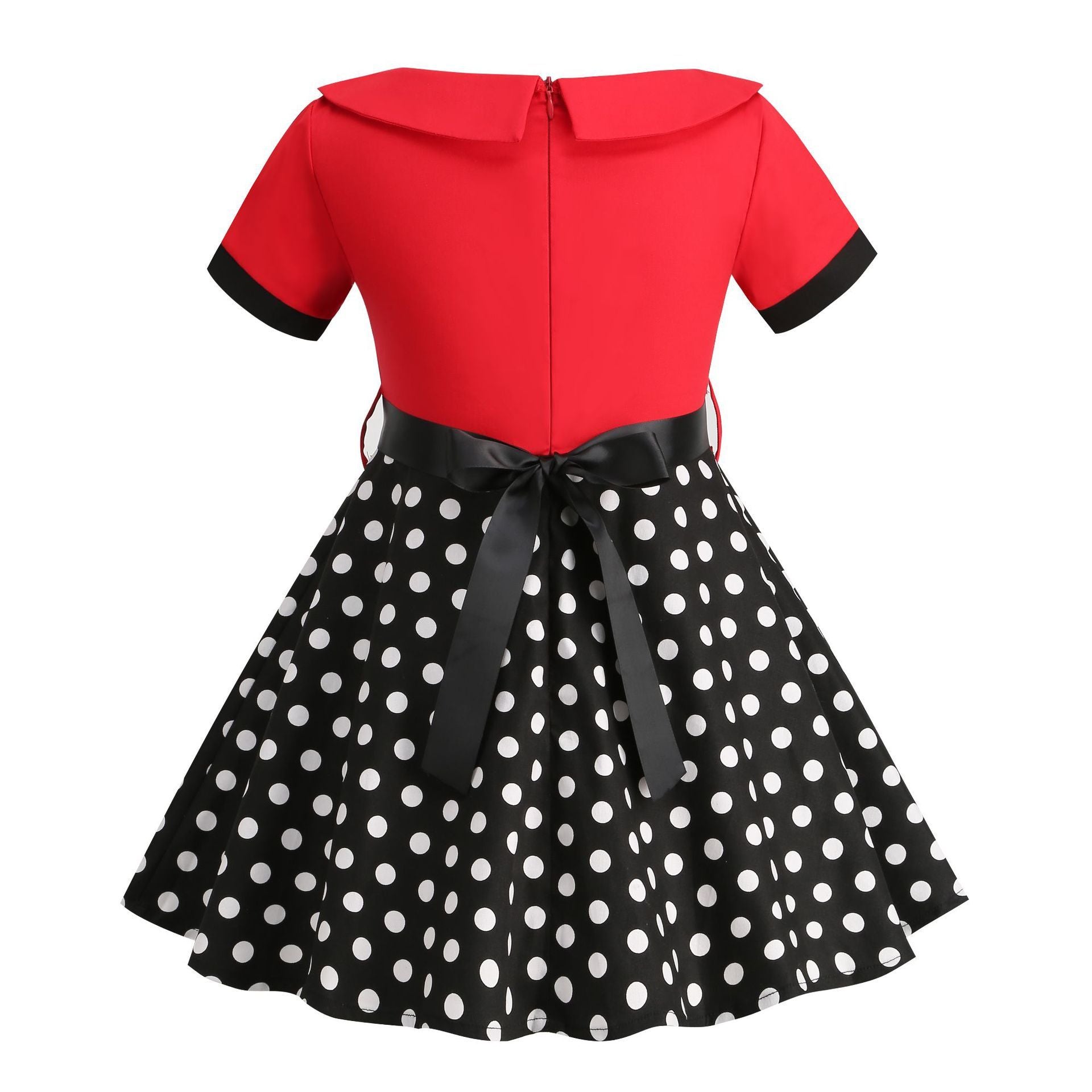 Girls Vintage Dress Polka Dot Swing Rockabilly Dresses Necklace Dresses Red