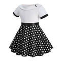 Girls Vintage Dress Polka Dot Swing Rockabilly Dresses Necklace Dresses White