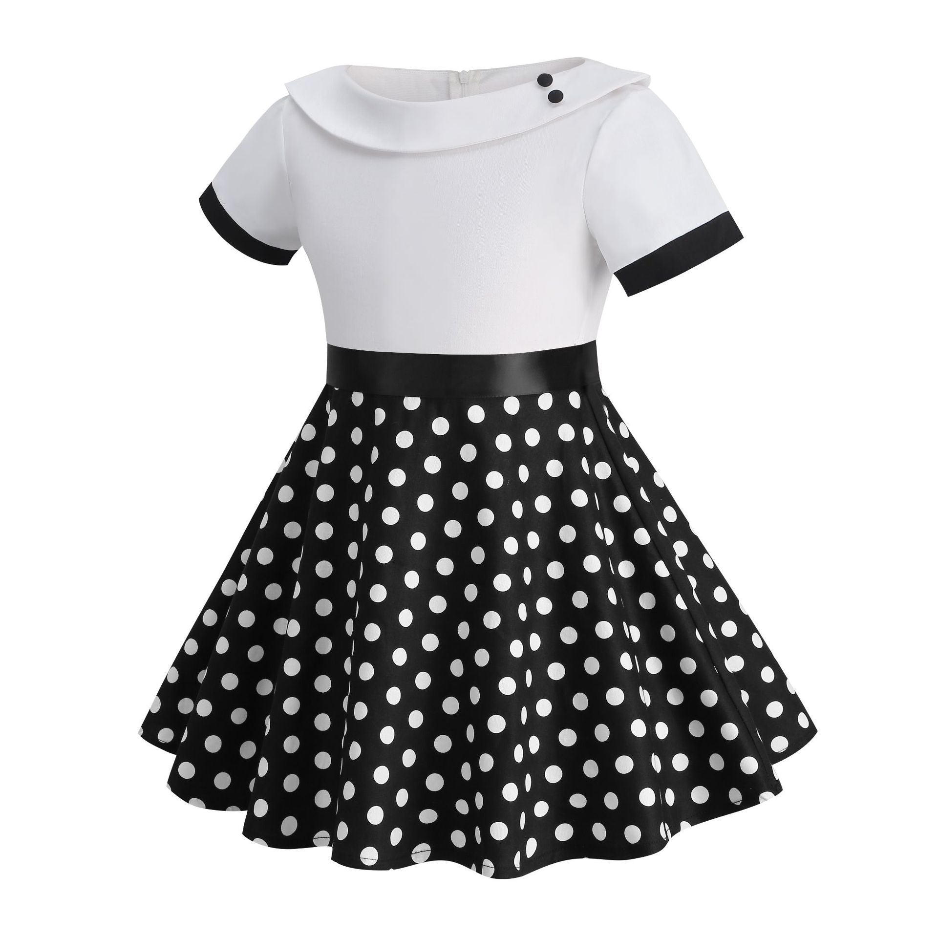 Girls Vintage Dress Polka Dot Swing Rockabilly Dresses Necklace Dresses White