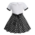 Girls Vintage Dress Polka Dot Swing Rockabilly Dresses Necklace Dresses White