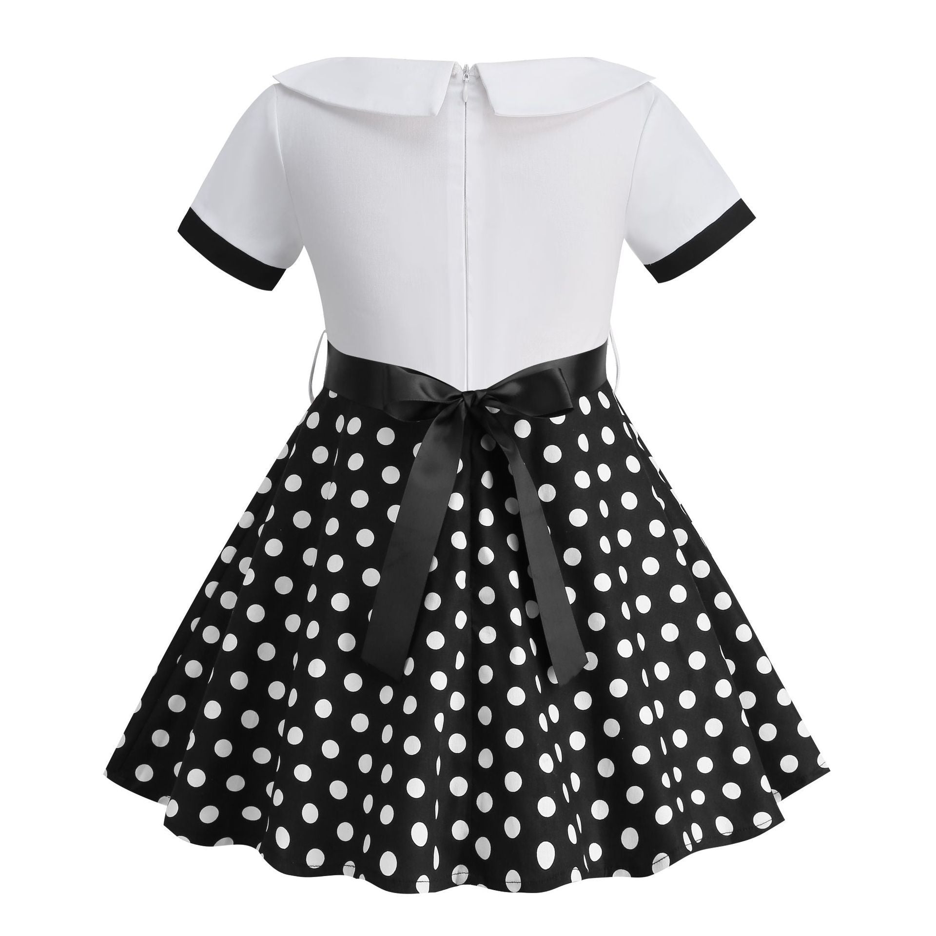 Girls Vintage Dress Polka Dot Swing Rockabilly Dresses Necklace Dresses White