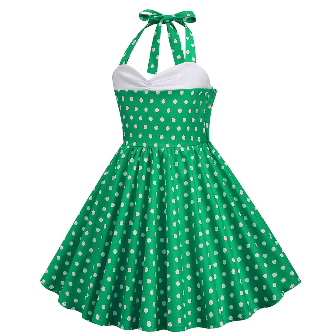 Girls Vintage Floral Print 50s Polka Dot Dress Audrey Halter Dress Green