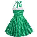 Girls Vintage Floral Print 50s Polka Dot Dress Audrey Halter Dress Green