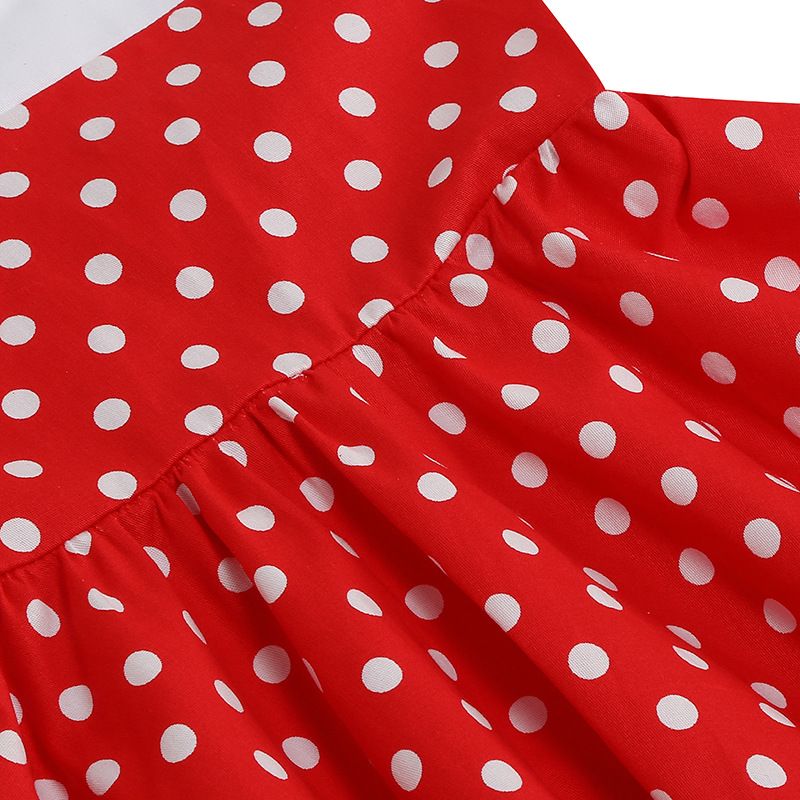 Girls Vintage Floral Print 50s Polka Dot Dress Audrey Halter Dress Red