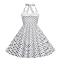 Girls Vintage Floral Print 50s Polka Dot Dress Audrey Halter Dress White