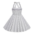 Girls Vintage Floral Print 50s Polka Dot Dress Audrey Halter Dress White