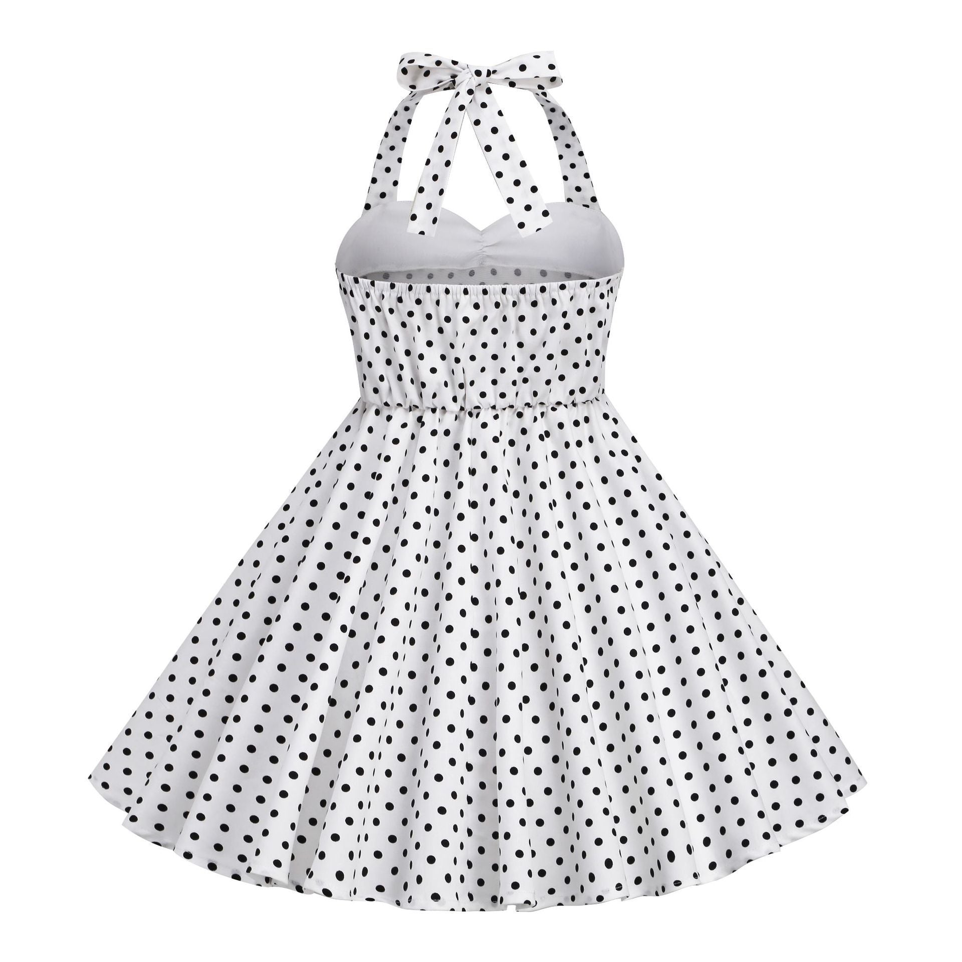Girls Vintage Floral Print 50s Polka Dot Dress Audrey Halter Dress White