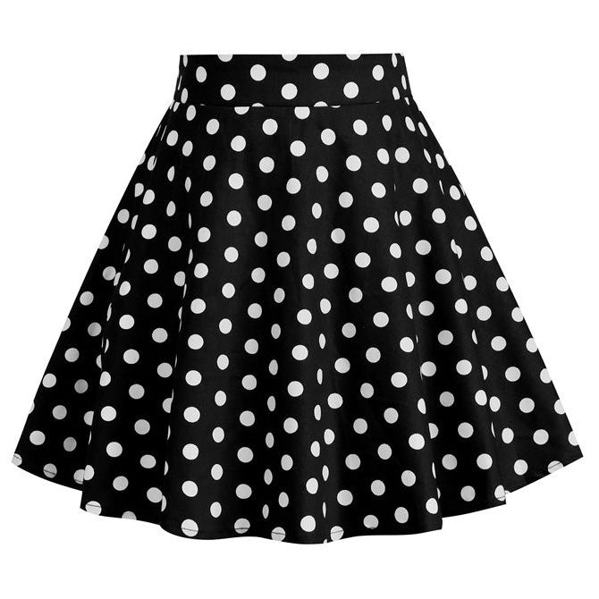 Girls Vintage Polka Dot Skirt 50s Flare A-Line Pleated 50s Skirt Black