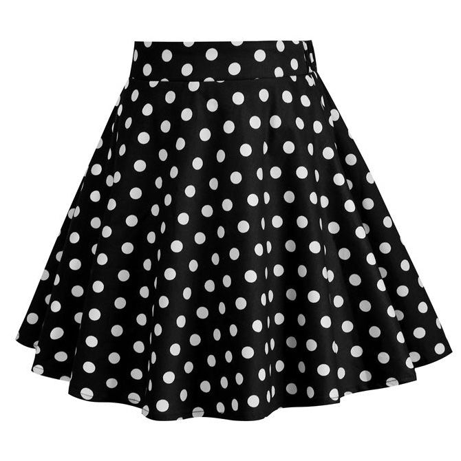 Girls Vintage Polka Dot Skirt 50s Flare A-Line Pleated 50s Skirt Black