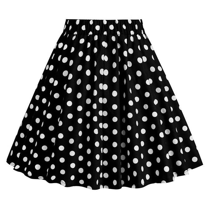 Girls Vintage Polka Dot Skirt 50s Flare A-Line Pleated 50s Skirt Black