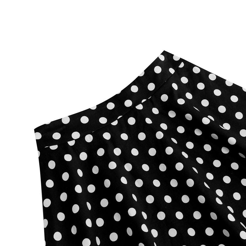 Girls Vintage Polka Dot Skirt 50s Flare A-Line Pleated 50s Skirt Black