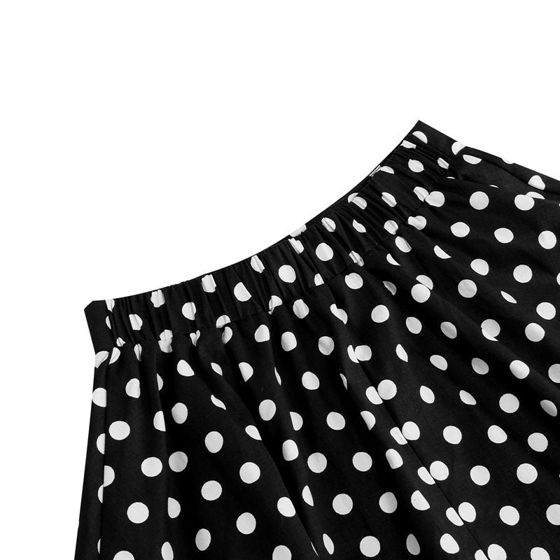 Girls Vintage Polka Dot Skirt 50s Flare A-Line Pleated 50s Skirt Black