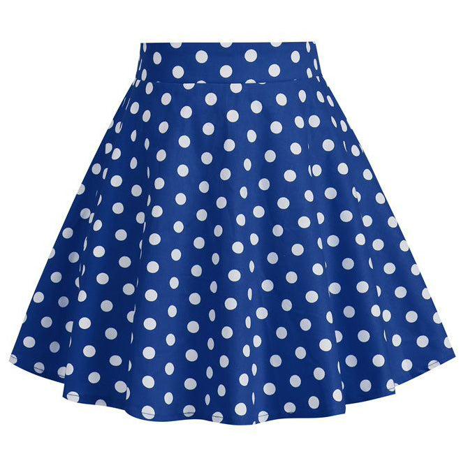 Girls Vintage Polka Dot Skirt 50s Flare A-Line Pleated 50s Skirt Blue