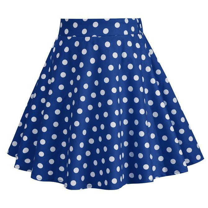 Girls Vintage Polka Dot Skirt 50s Flare A-Line Pleated 50s Skirt Blue
