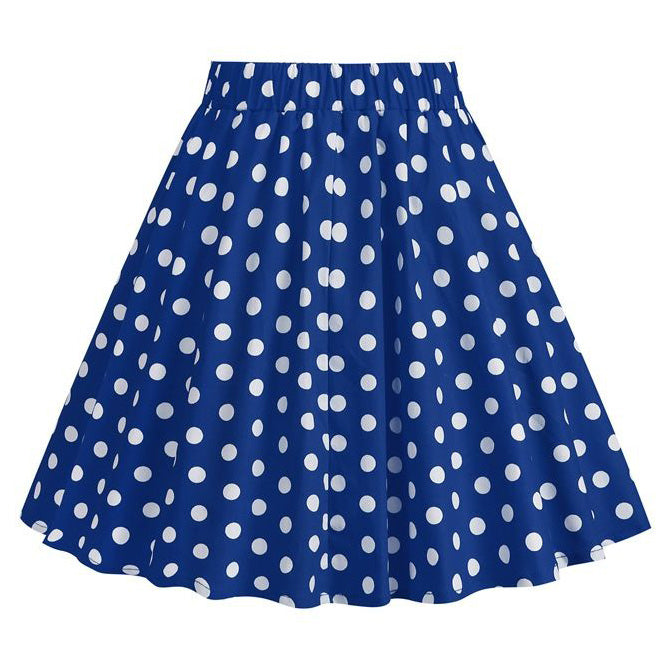 Girls Vintage Polka Dot Skirt 50s Flare A-Line Pleated 50s Skirt Blue