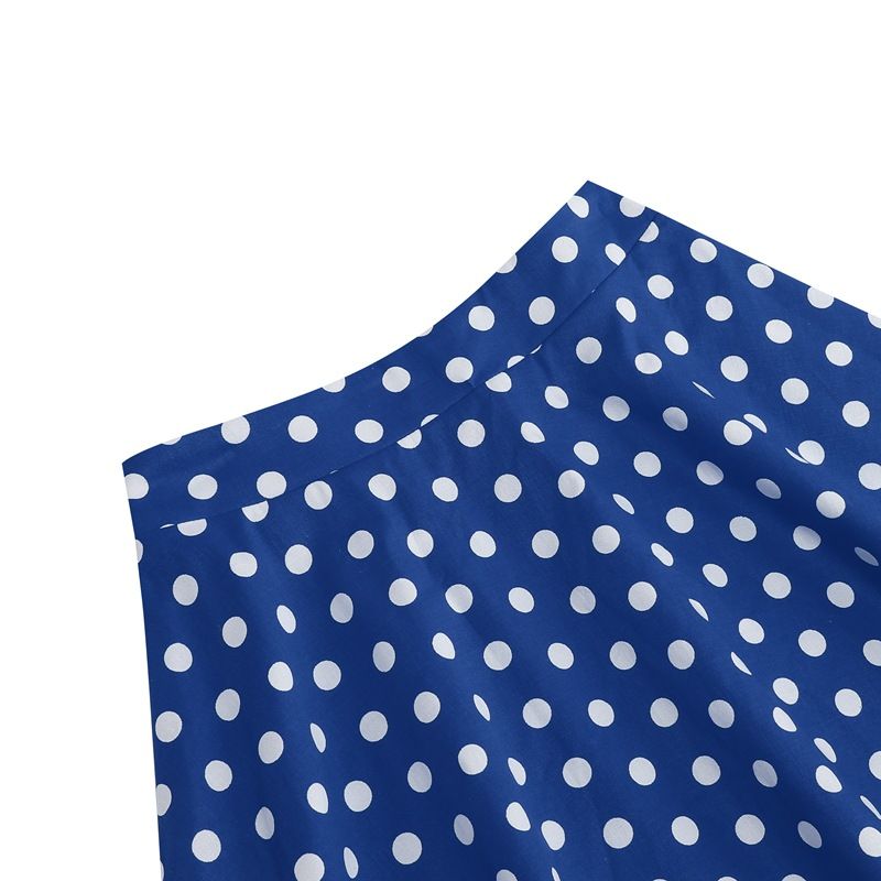 Girls Vintage Polka Dot Skirt 50s Flare A-Line Pleated 50s Skirt Blue