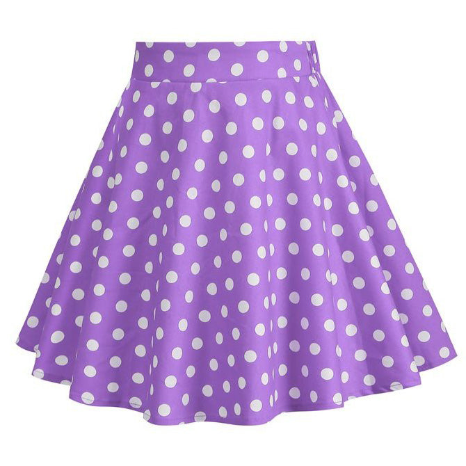 Girls Vintage Polka Dot Skirt 50s Flare A-Line Pleated 50s Skirt Purple