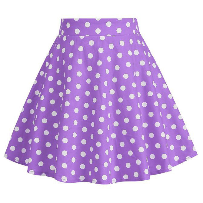 Girls Vintage Polka Dot Skirt 50s Flare A-Line Pleated 50s Skirt Purple