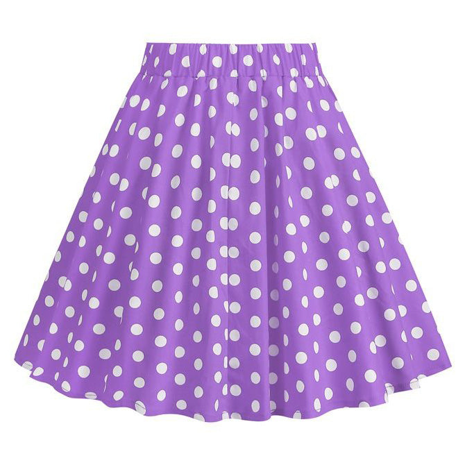 Girls Vintage Polka Dot Skirt 50s Flare A-Line Pleated 50s Skirt Purple