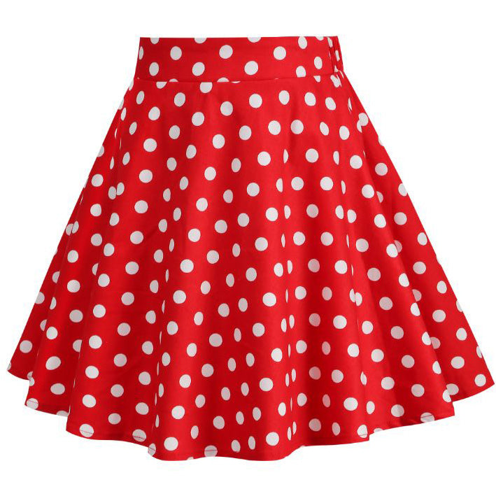 Girls Vintage Polka Dot Skirt 50s Flare A-Line Pleated 50s Skirt Red