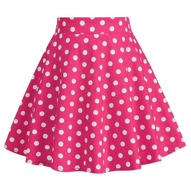 Girls Vintage Polka Dot Skirt 50s Flare A-Line Pleated 50s Skirt Rose