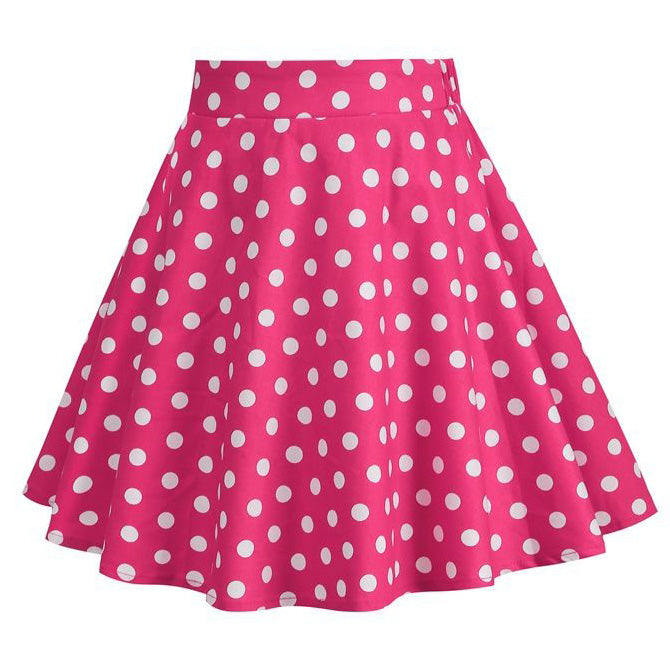 Girls Vintage Polka Dot Skirt 50s Flare A-Line Pleated 50s Skirt Rose
